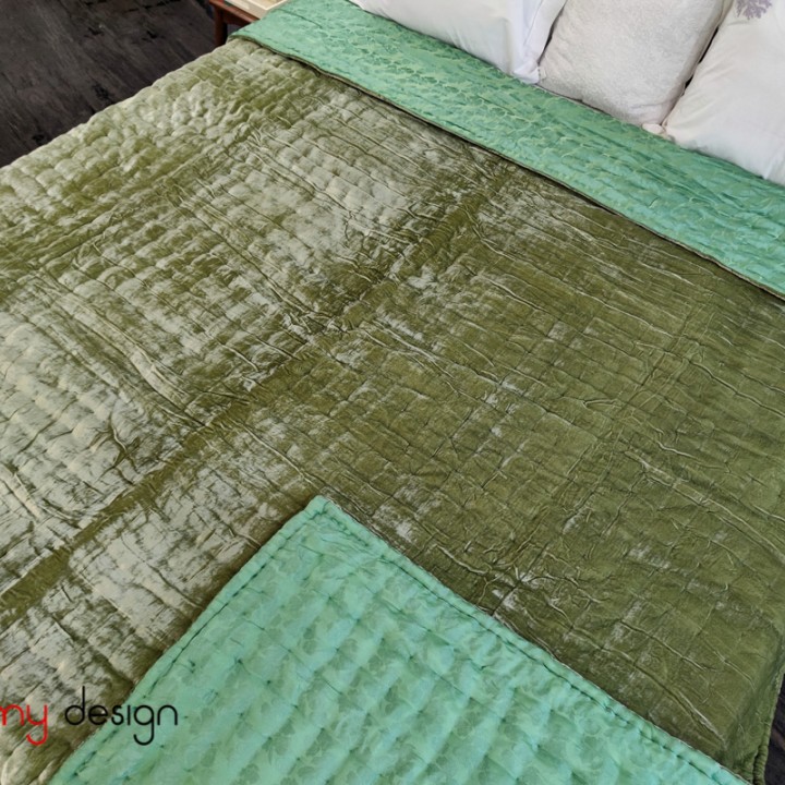 Green silk & velvet quilt